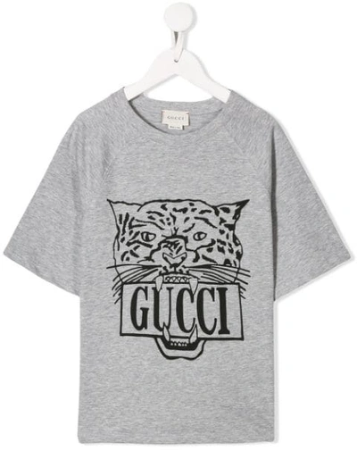 Gucci Kids' Tiger Print T-shirt In Grigio