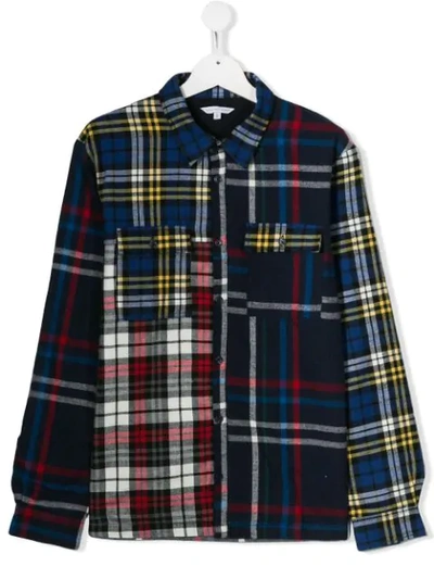 Little Marc Jacobs Teen Check Patchwork Shirt In Blue