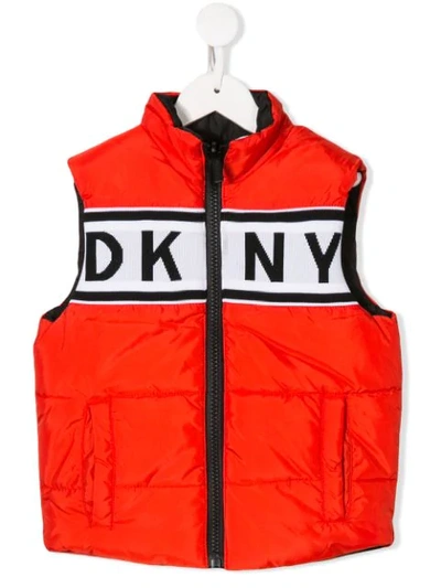 Dkny Kids' Logo Print Sleeveless Jacket In Red