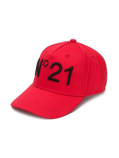 N°21 Kids' Logo Embroidered Cap In Red