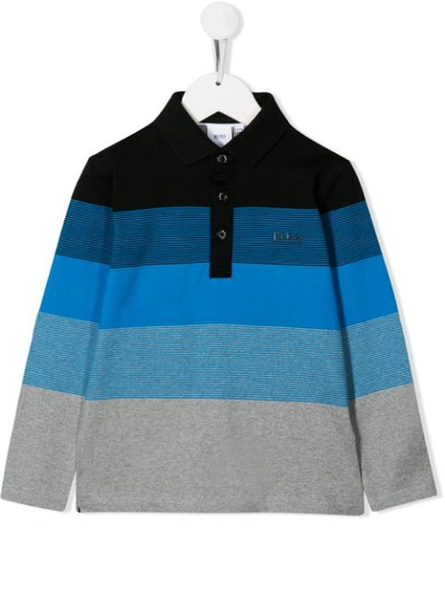 Hugo Boss Kids' Striped Polo Shirt In Black