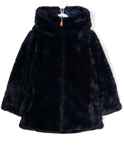 Save The Duck Teen Reversible Hooded Faux-fur Coat In Blue