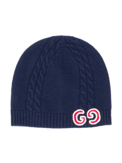 Gucci Kids' Gg Knitted Beanie In Blue