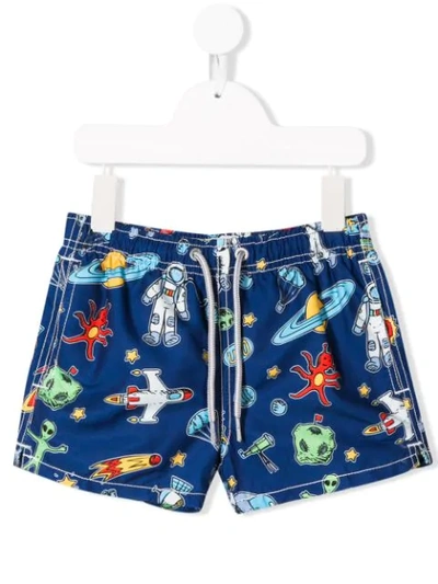 Mc2 Saint Barth Kids' Space Print Swimming Shorts In Blue