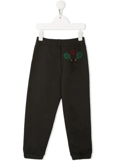 Gucci Kids' Tennis Embroidered Track Trousers In Grey