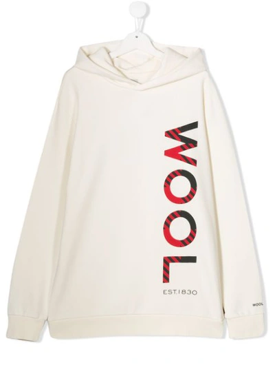 Woolrich Kids' Logo Print Hoodie In White