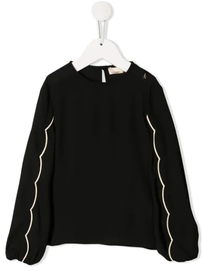 Elisabetta Franchi La Mia Bambina Kids' Scallop-trim Knitted Jumper In Black