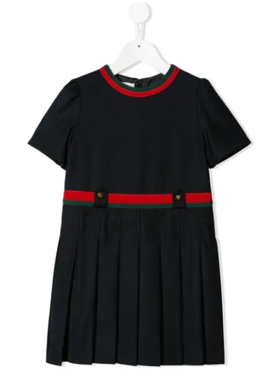 Gucci Kids' Pleated Wool Dress In Navy