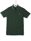 Stone Island Junior Kids' Logo Polo Shirt In Green
