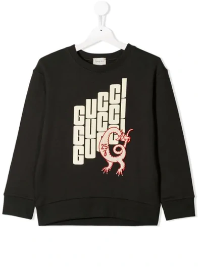 Gucci Kids' Logo Print Crew Neck Sweater In Black