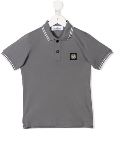 Stone Island Junior Kids' Logo Patch Polo Shirt In Grey
