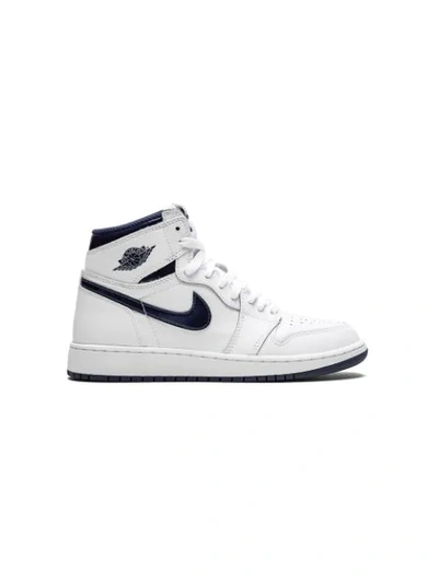 Jordan Kids' Air  1 High Og Trainers In White/midnight Navy