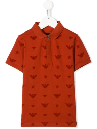 Emporio Armani Kids' Monogram Logo Print Polo Shirt In Orange