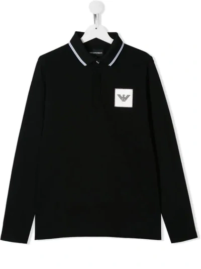 Emporio Armani Teen Logo Patch Polo Shirt In Black