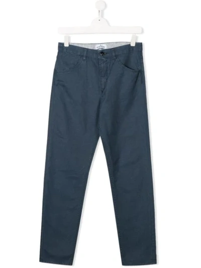 Stone Island Junior Kids' Straight Leg Washed Trousers In Blue