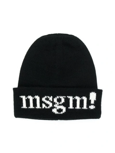 Msgm Kids' Logo Knitted Hat In Black