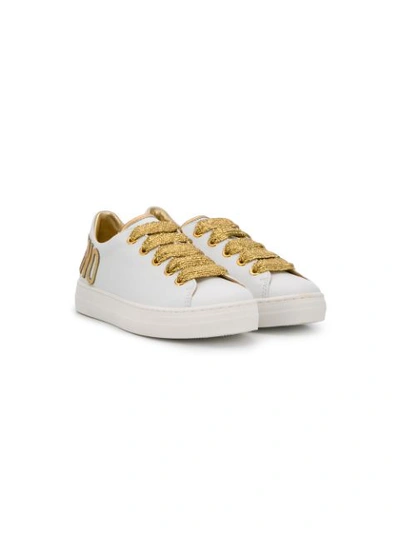 Moschino Kids' Two-tone Low-top Sneakers In White