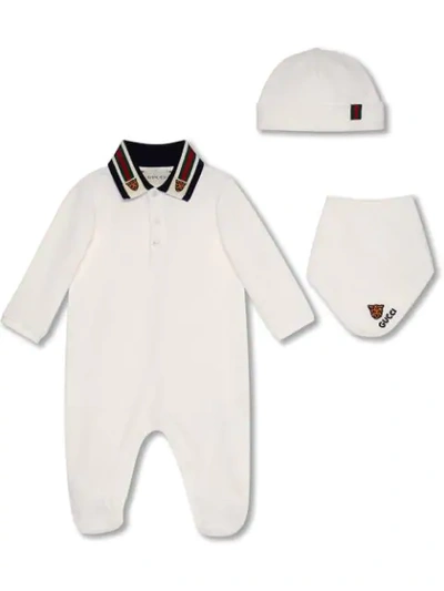 Gucci Baby Gift Set With Web And Tiger Head In White