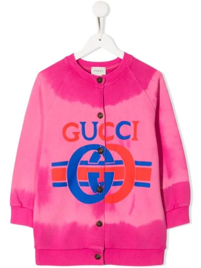 Gucci Kids' Tie-dye Logo Print Cardigan In Pink