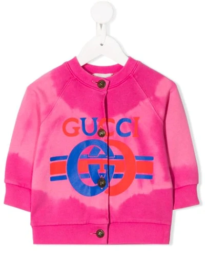 Gucci Babies' Girl's Logo Stone Washed Button Up Cardigan, Size 12-36 Months In Rosa