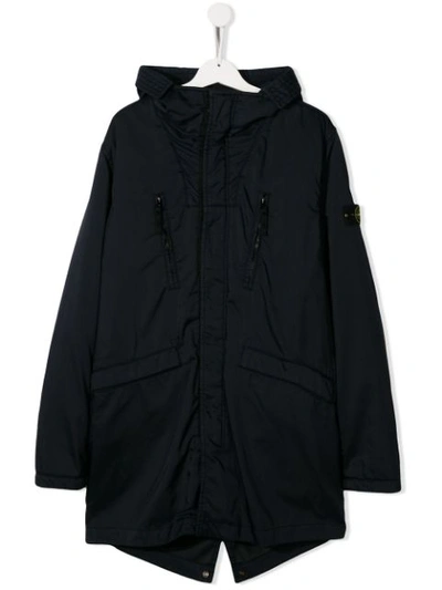 Stone Island Teen Hooded Padded Coat In Blue