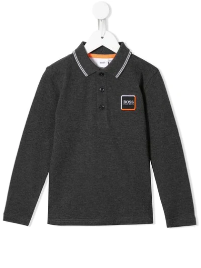 Hugo Boss Kids' Long-sleeve Polo Shirt In Grey