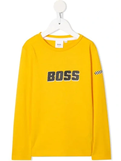 Hugo Boss Kids' Logo-print T-shirt In Yellow