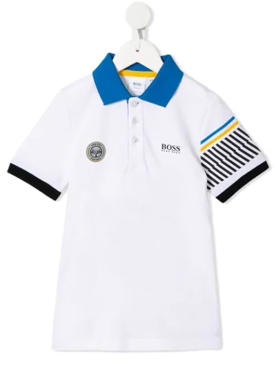 Hugo Boss Kids' Striped-sleeve Polo Shirt In White