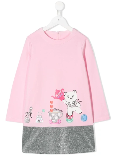 Simonetta Kids' Glitter Hem Sweatshirt Dress In 503 Pink