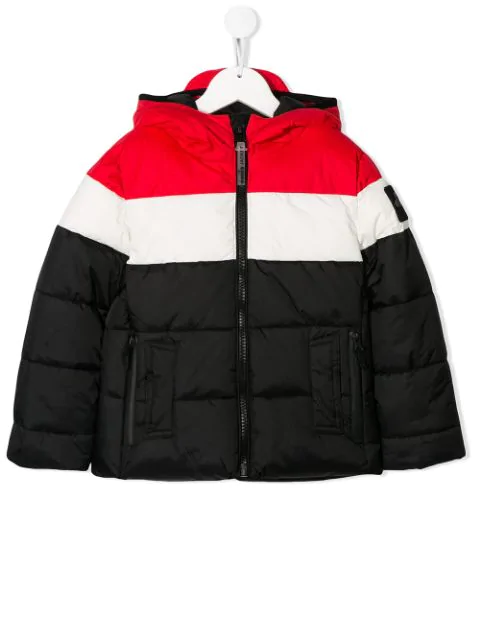 Colour-block Padded Coat In Black 