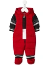 Lapin House Babies' Hooded Contrasting-sleeves Pramsuit In Red
