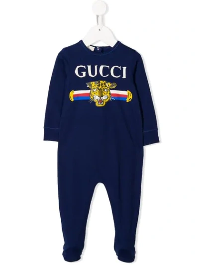 Gucci Babies' Logo Romper In Blue