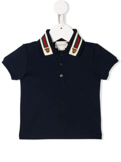 Gucci Babies' Web Tiger Collar Polo Shirt In Blue