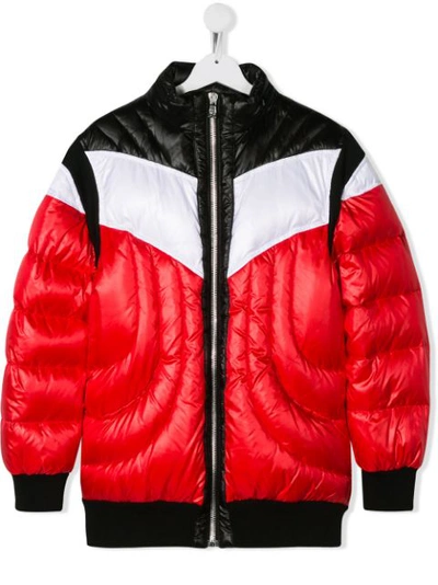 Balmain Kids' Colour Blocked Padded Puffer Jacket In Red | ModeSens