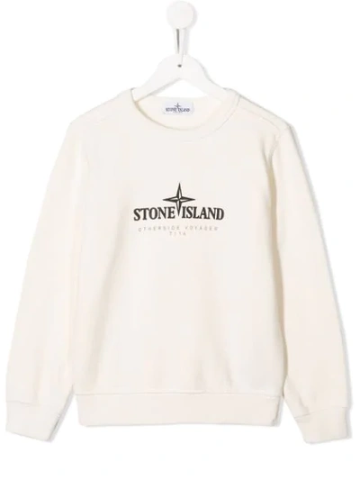Stone Island Junior Kids' Printed Logo Sweatshirt In White