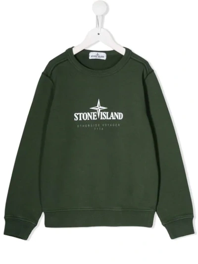 Stone Island Junior Teen Logo Oversized Sweatshirt In Green