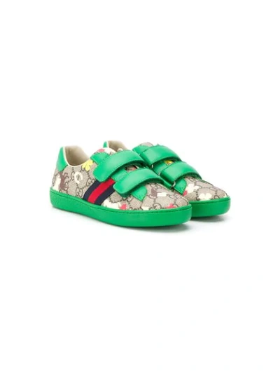 Gucci Kids' Horse-motif Monogram Sneakers In Green