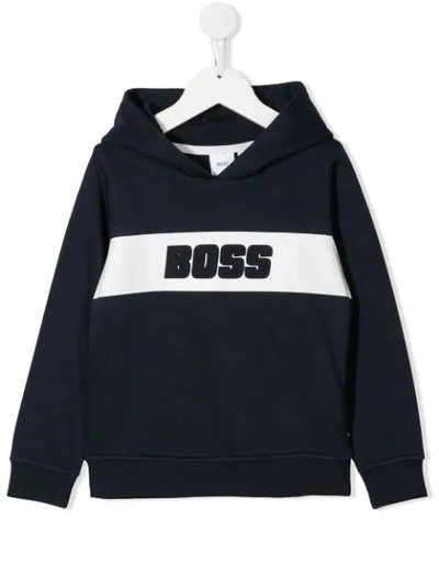 Hugo Boss Kids' Embroidered Logo Hoodie In Blue