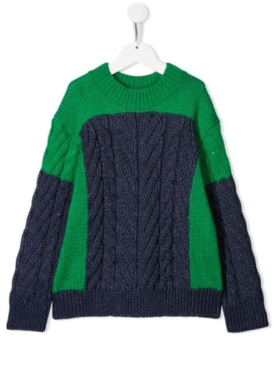 Stella Mccartney Teen Cable Knit Colour Block Sweatshirt In Green