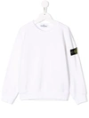 Stone Island Junior Kids' Logo Patch Relaxed-fit Sweatshirt In White