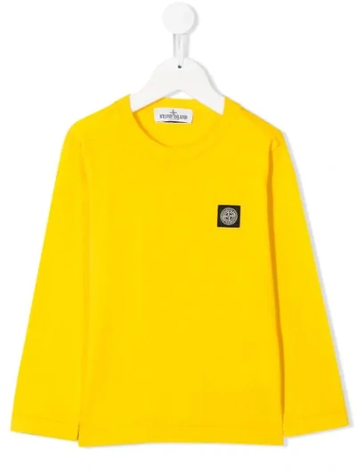 Stone Island Junior Kids' Logo Patch Long-sleeved T-shirt In Yellow