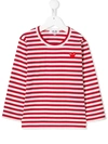 Comme Des Garçons Kids' Play Logo Striped Long-sleeve Cotton T-shirt 2-6 Years In Red