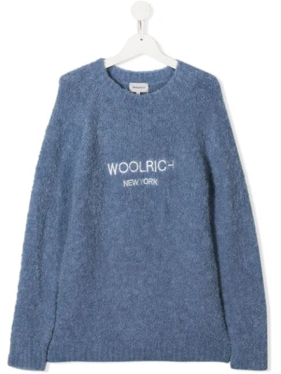 Woolrich Kids' Pullover Mit Logo In Blue
