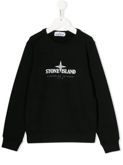 Stone Island Junior Kids' Logo Print Sweatshirt In Black