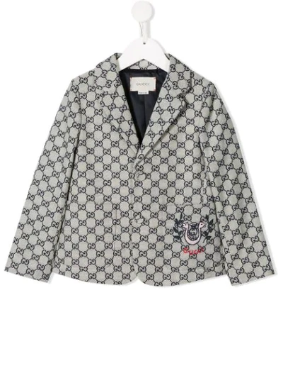 Gucci Kids' Lyre Gg Canvas Jacket In Grey