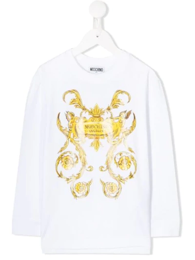 Moschino Kids' Baroque Print Sweatshirt In White