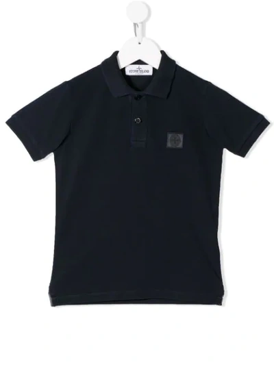 Stone Island Junior Teen Logo Embroidered Polo Shirt In Blue