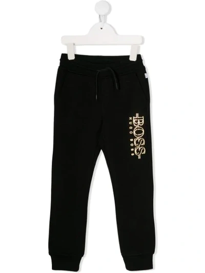 Hugo Boss Kids' Logo Embroidered Track Trousers In Black