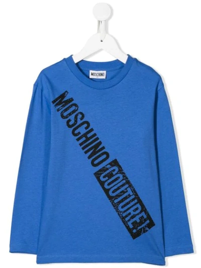 Moschino Kids' Logo Long-sleeve Top In Blue