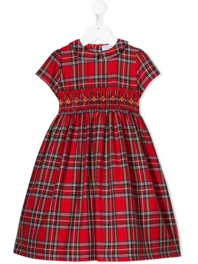 Siola Kids' Tartan Print Peter Pan Collar Dress In Red